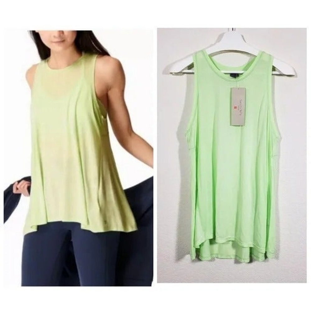 Sweaty Betty Eazy Peazy Lime Green Bamboo Viscose Relaxed Long Tank Top S Gym